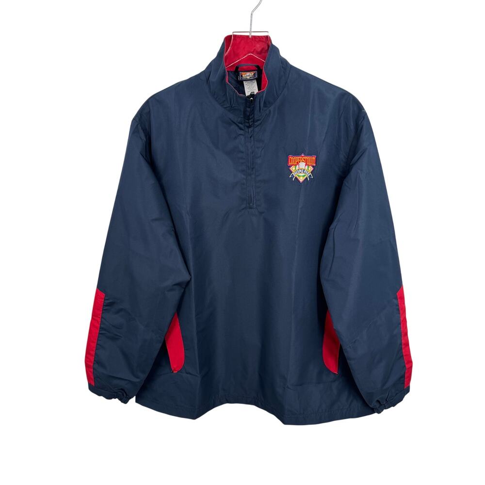 Cooperstown Dreams park jacket large windbreaker pullover 1/4 zip lined blue red